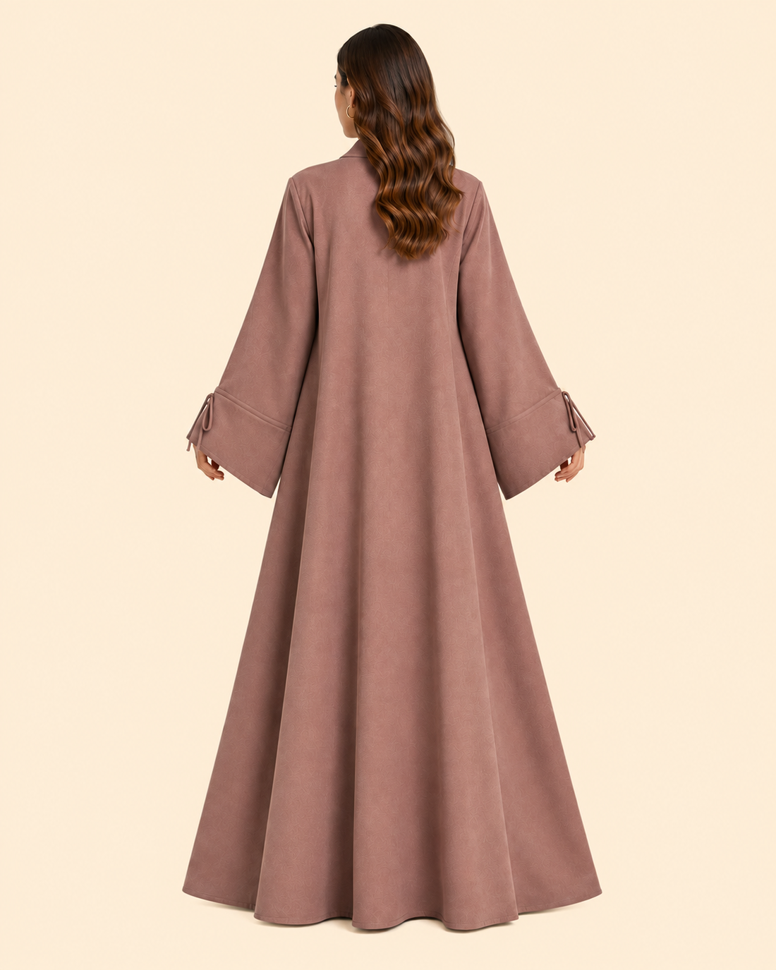 Mocha Bow-Tie Open Abaya with Matching Hijab