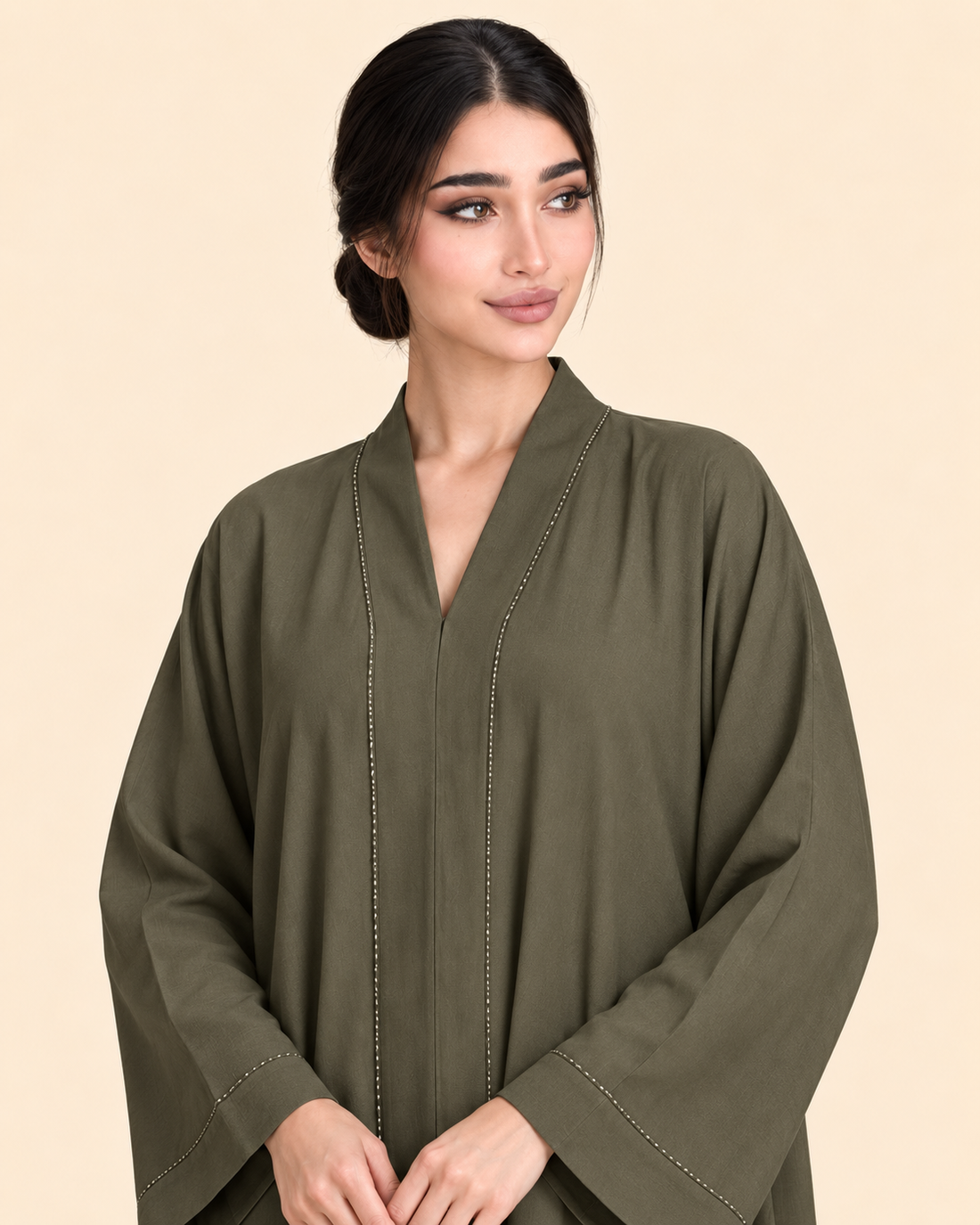 Olive Crystal Trim Abaya with Hijab