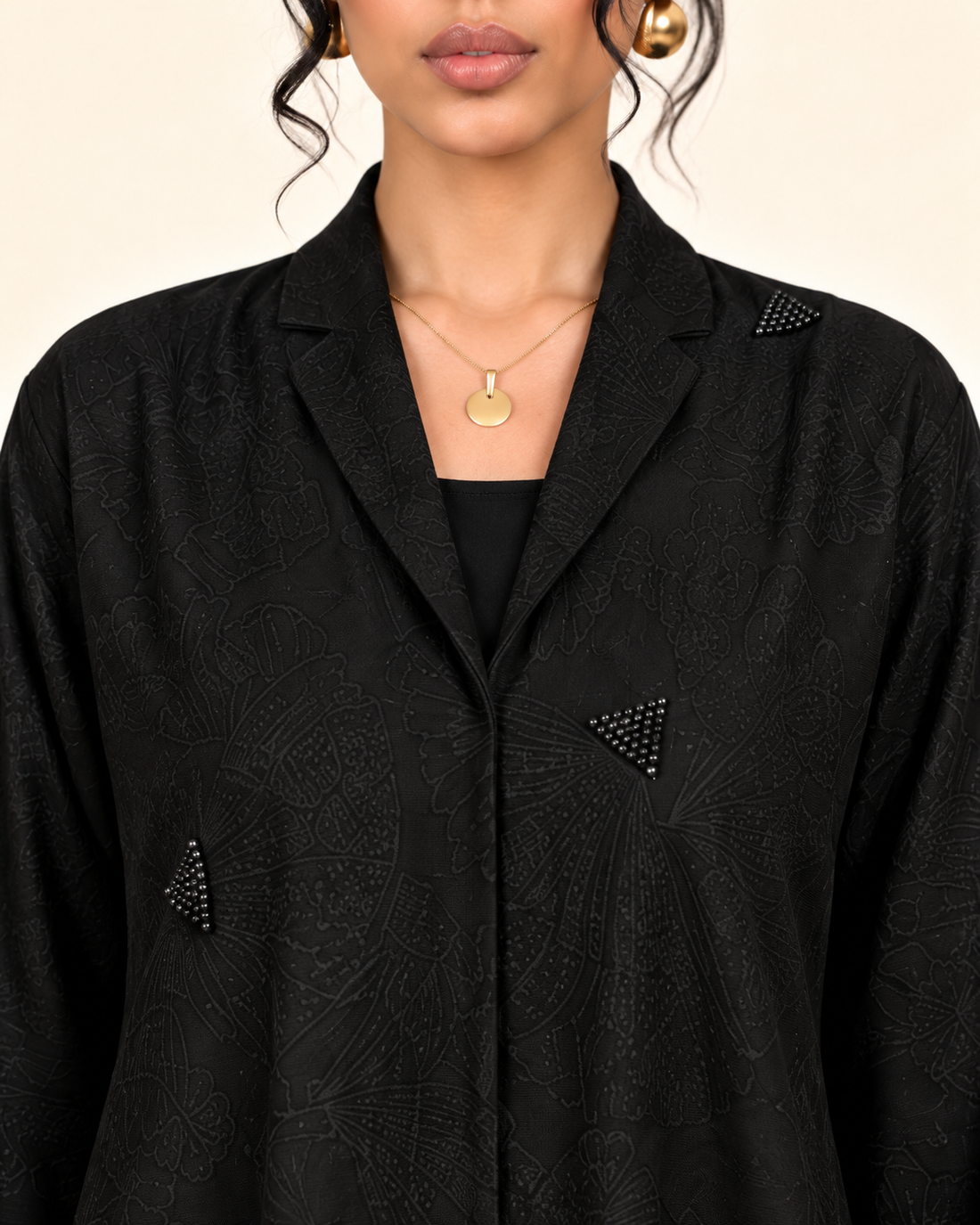 Noir Triangle Beaded Abaya with Hijab