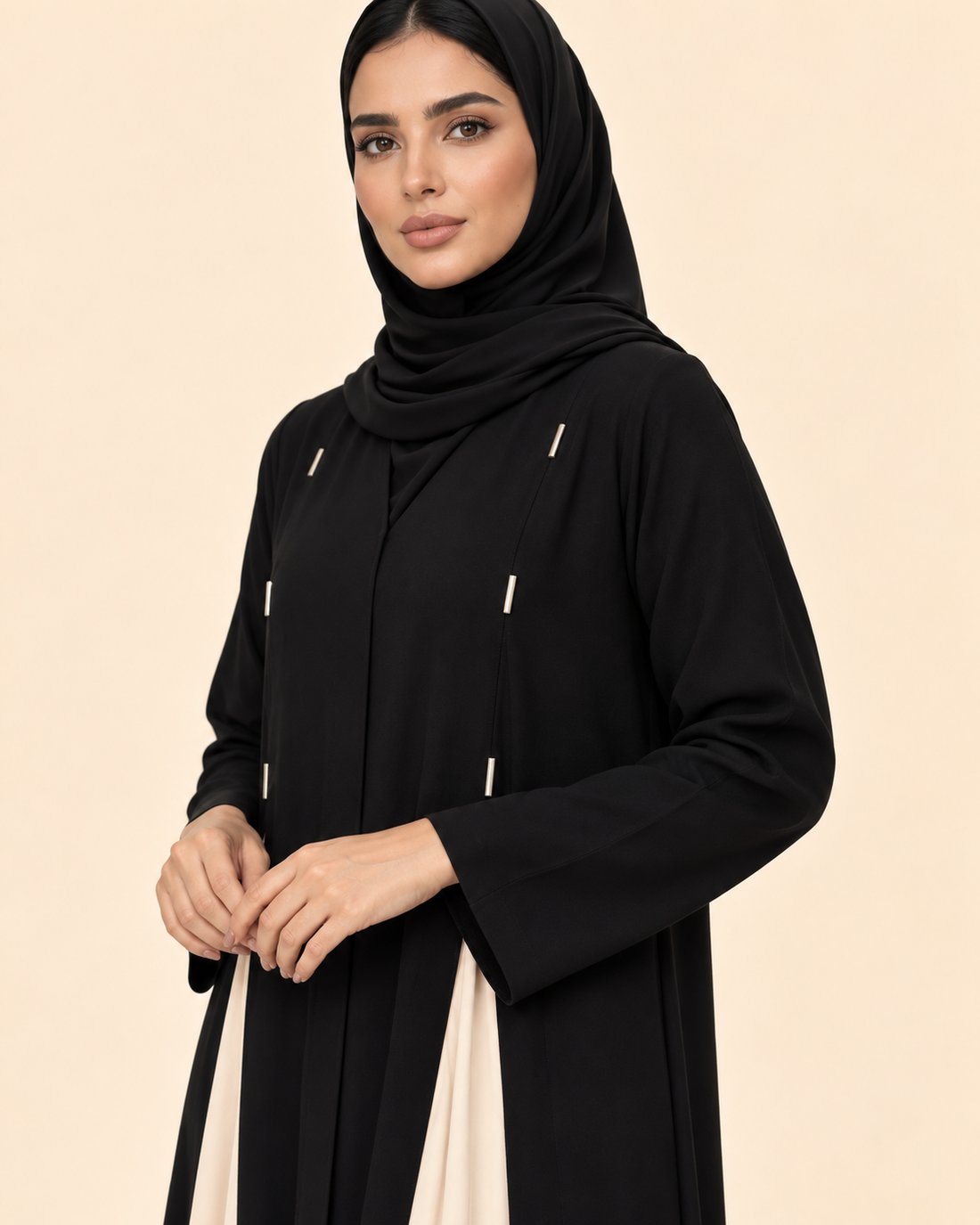 Noir Ivory Panel Abaya with Hijab