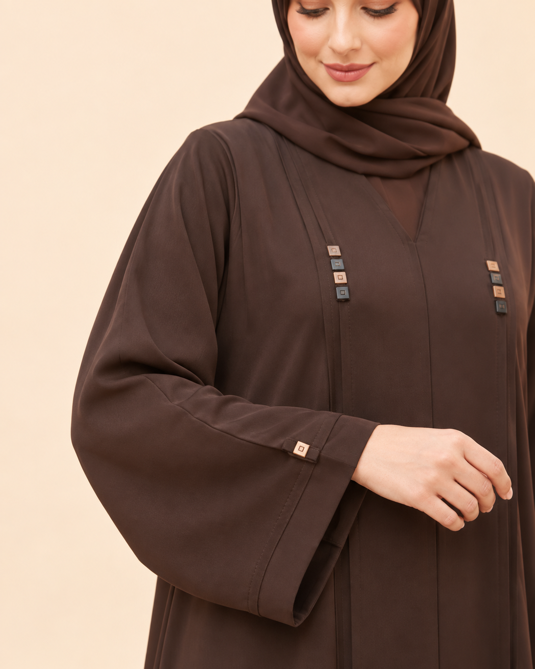 Mocha Square Detail Abaya with Hijab
