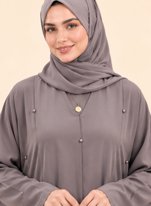 Taupe Pearl Elegance Abaya