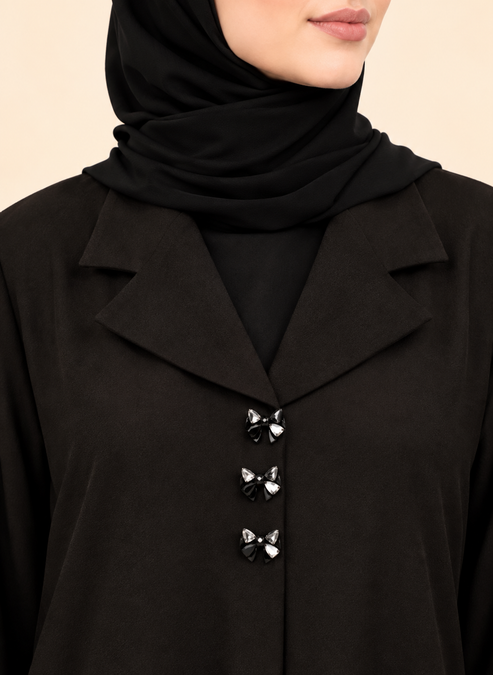 Noir Bow Elegance Abaya with Hijab