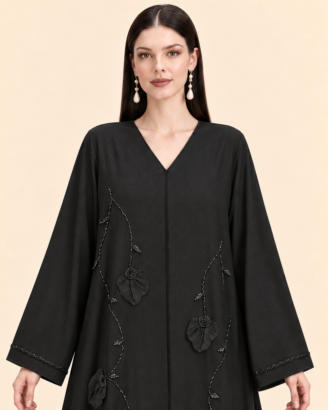 Noir Bloom Textured Abaya Set