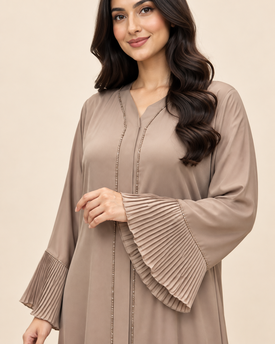 Taupe Pleated Elegance Abaya