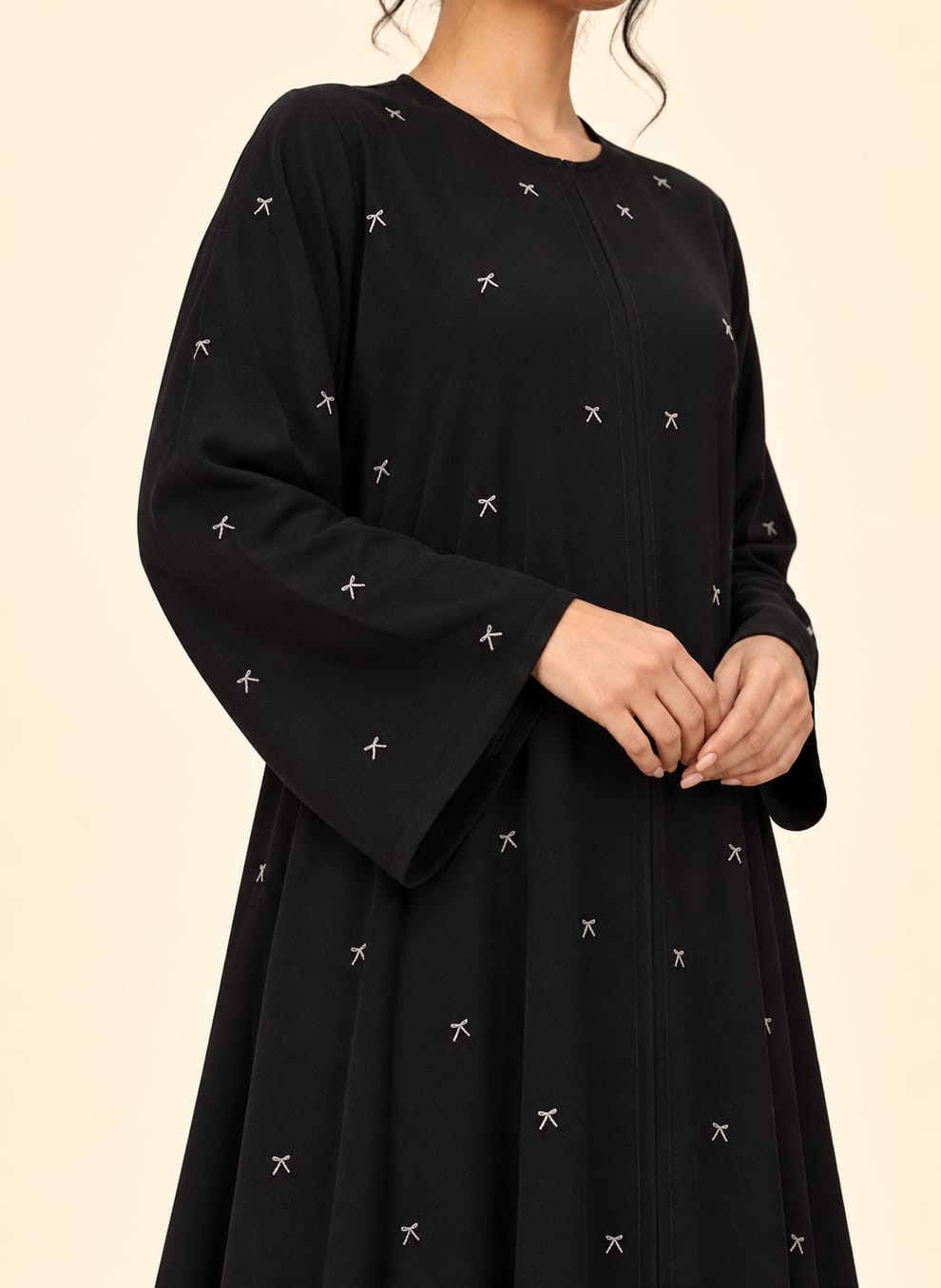 Black Ivory Bow Embroided Abaya