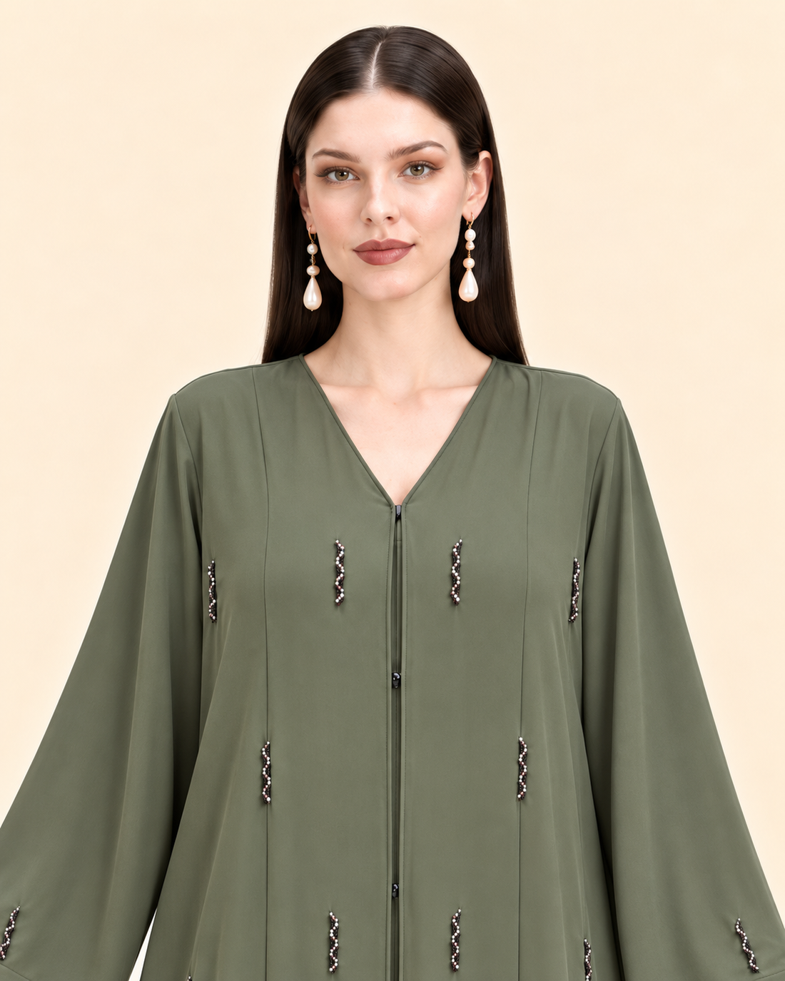 Olive Petal Handwork Abaya with Hijab