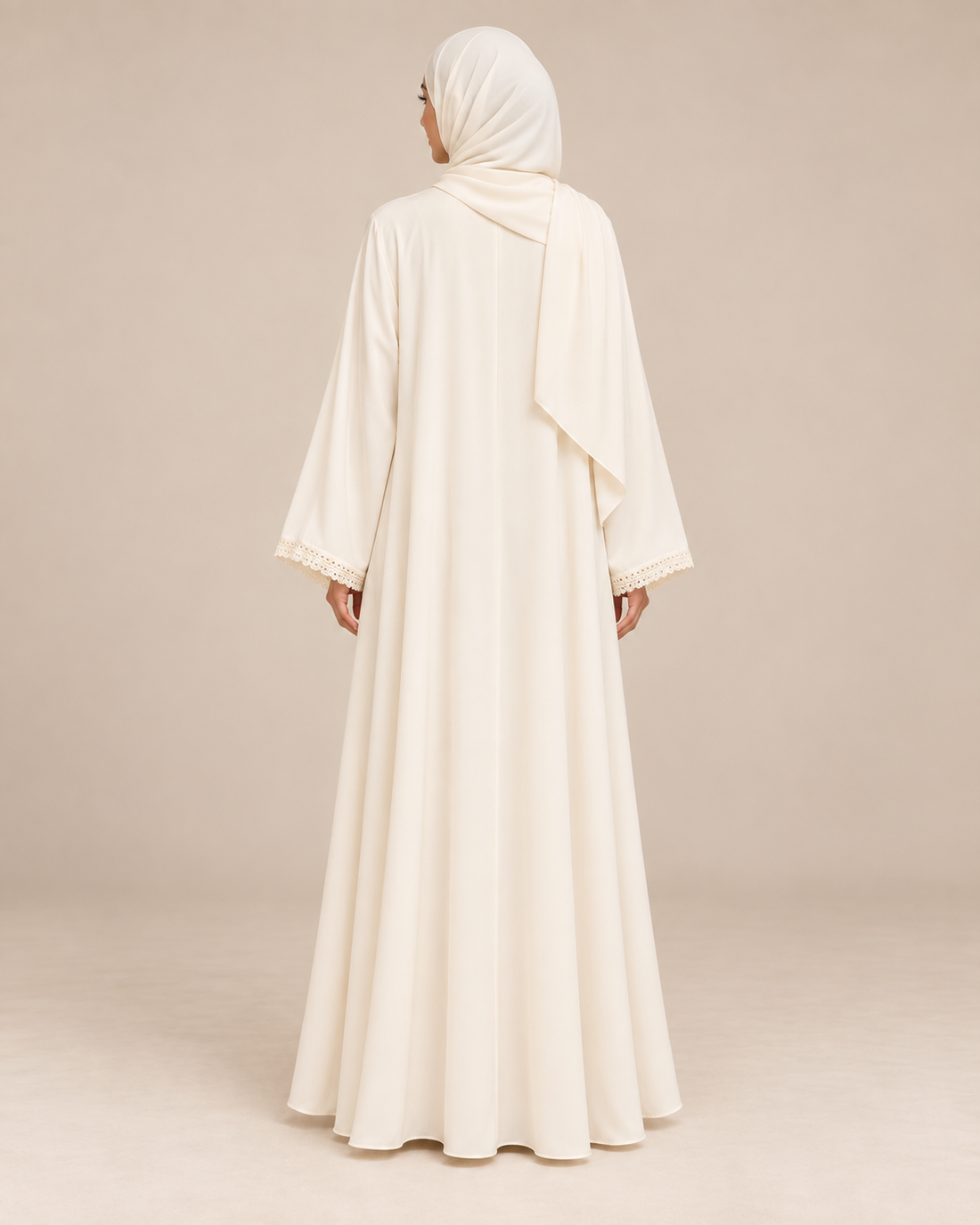 Ivory Grace Lace-Trim Abaya with Hijab