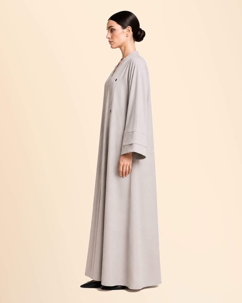 Ayla Pearl Gray Crystal Detail Abaya