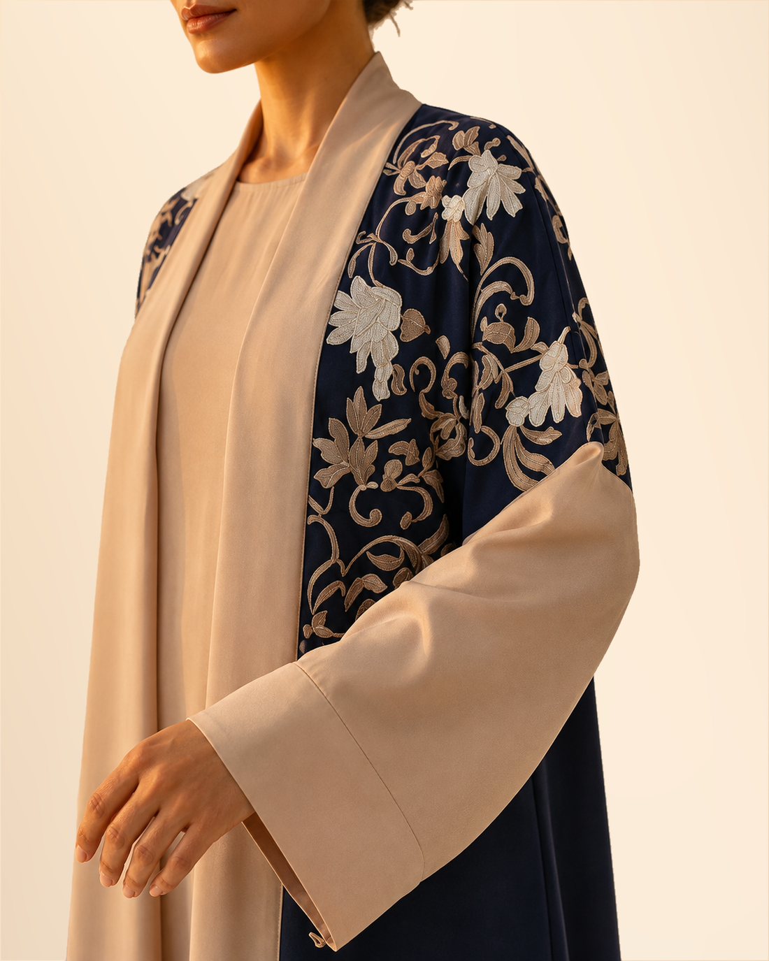 Midnight Bloom Navy Embroidered 3-Piece Abaya Set