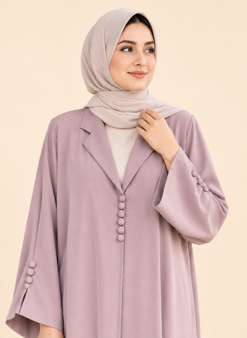Mauve Grace Button-Front Abaya with Hijab