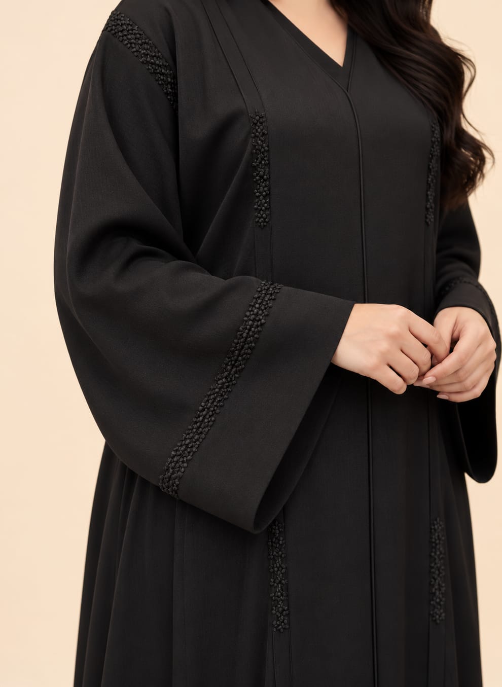 Black Beaded Panel Abaya