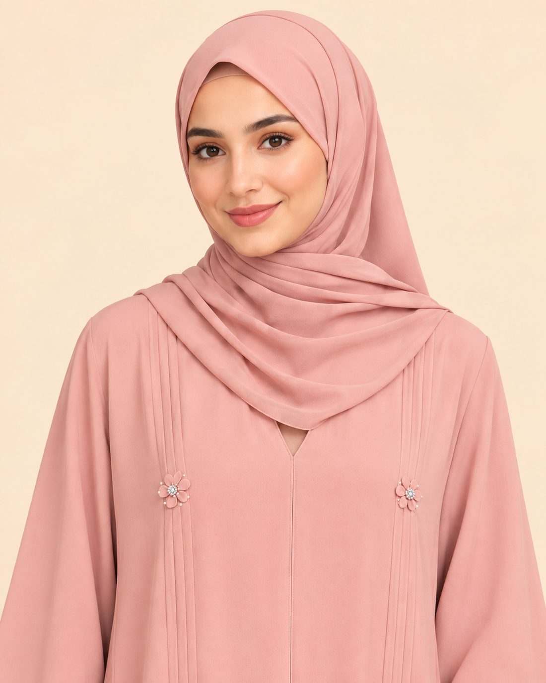 Blush Blossom Floral Detail Abaya with Hijab