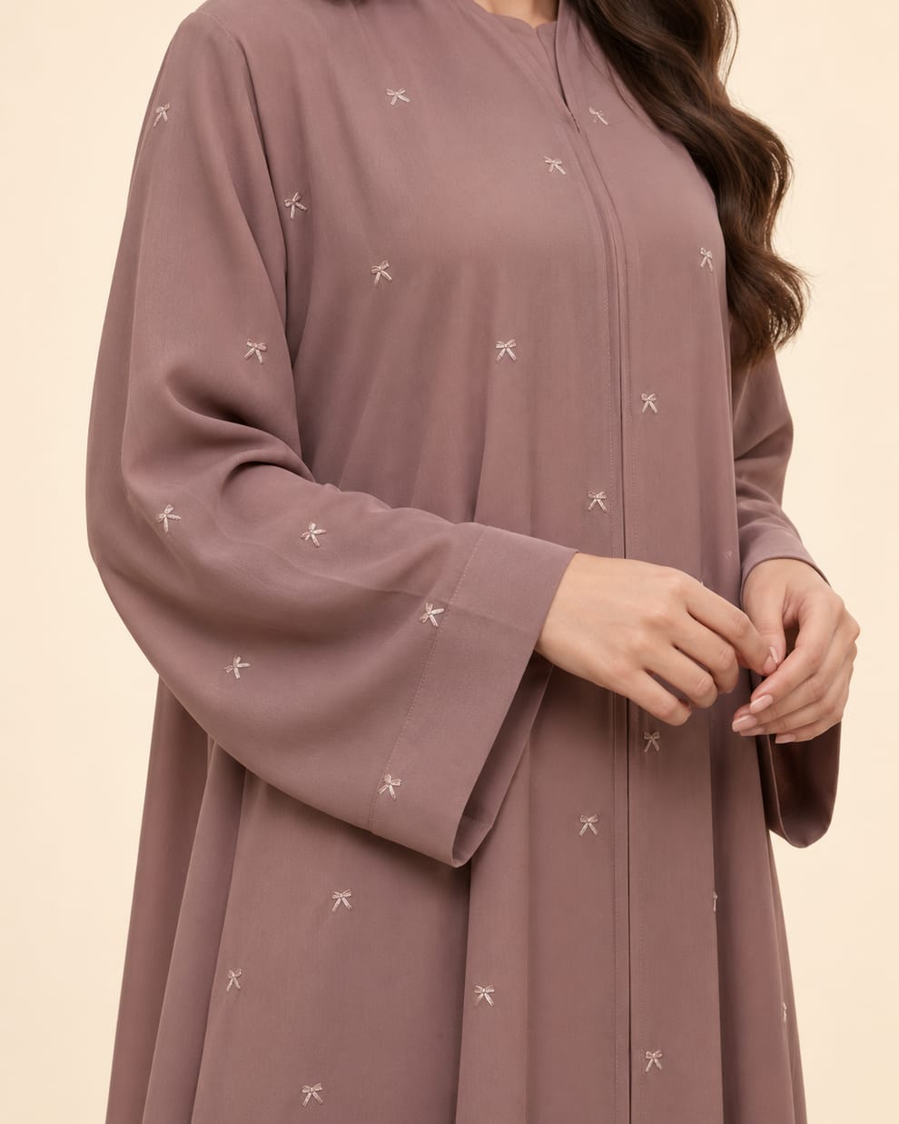 Mauve Bow Embroided Abaya