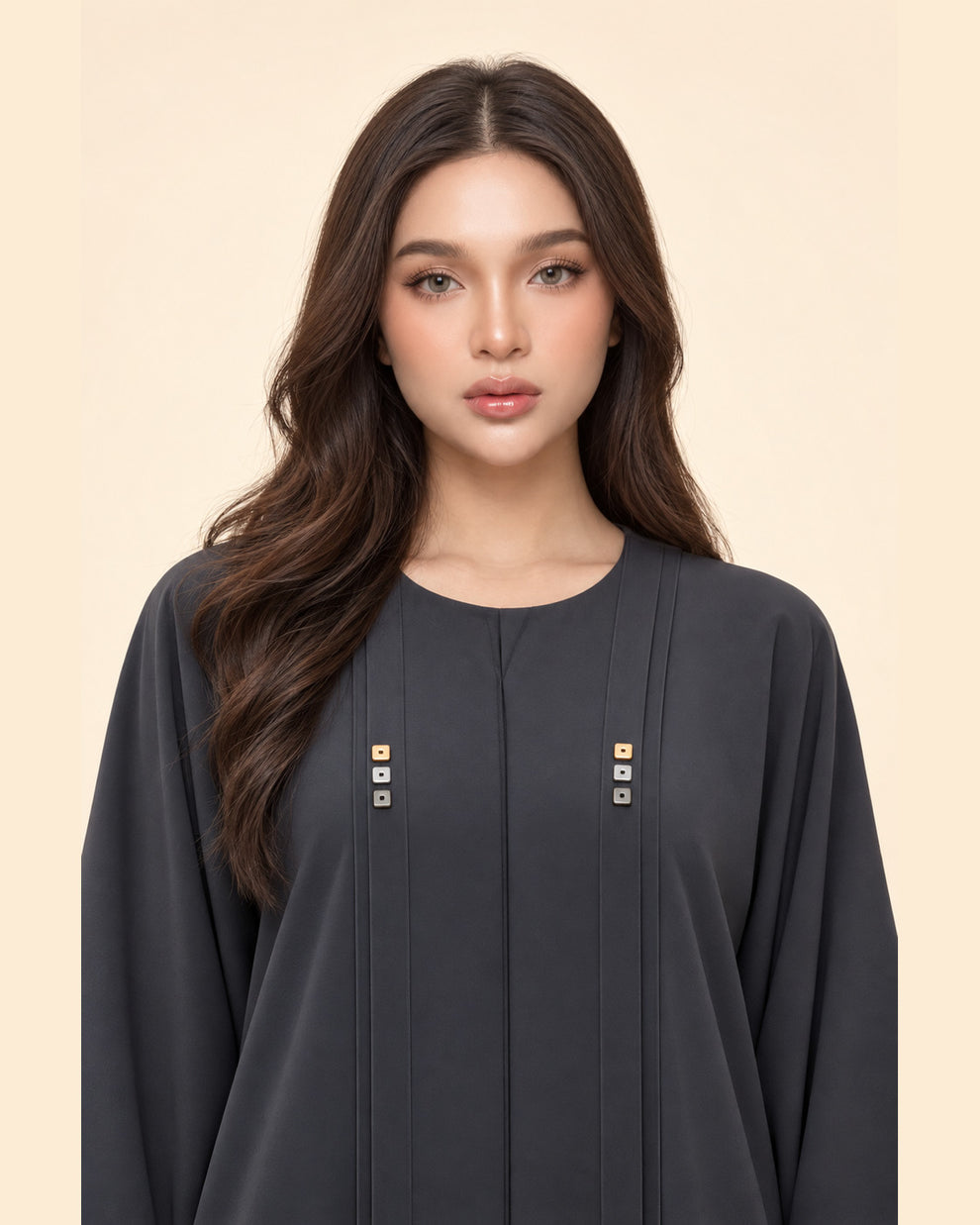 Charcoal Square Stud Abaya