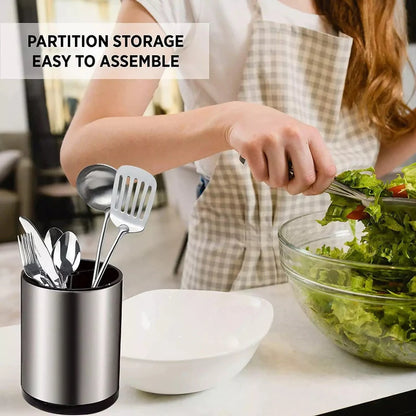 Stainless Steel Rotating Kitchen Utensil Holder with Drainage
