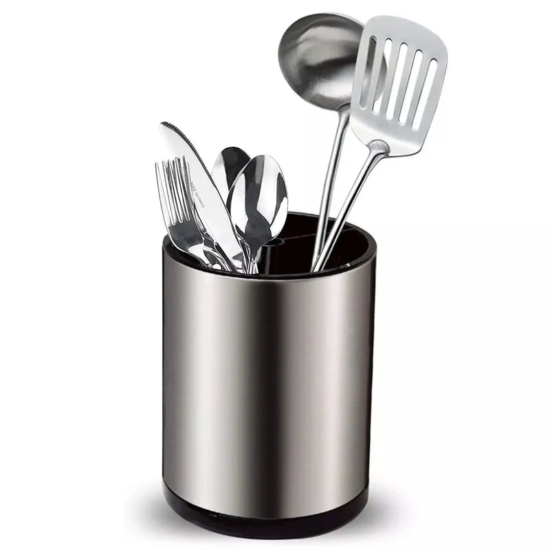 Stainless Steel Rotating Kitchen Utensil Holder with Drainage