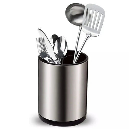 Stainless Steel Rotating Kitchen Utensil Holder with Drainage